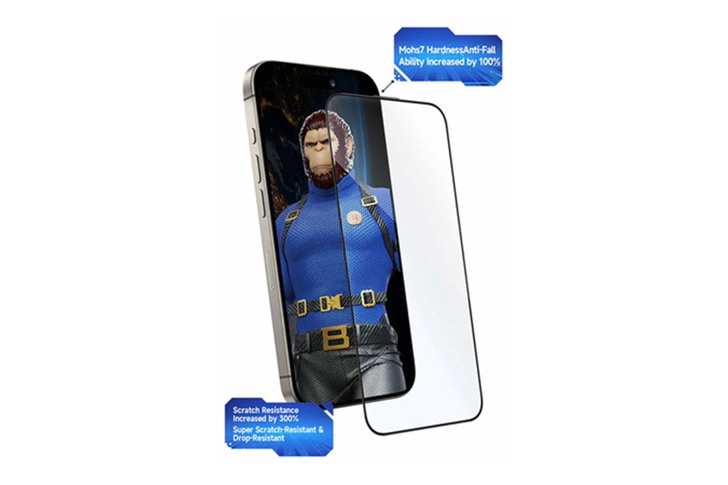Blueo Crystal iPhone 16 Pro Max Uyumlu 7 MOhs Sertlik 3 Kat Çizilmeye Dayanıklı Cam Ekran Koruyucu Aparat