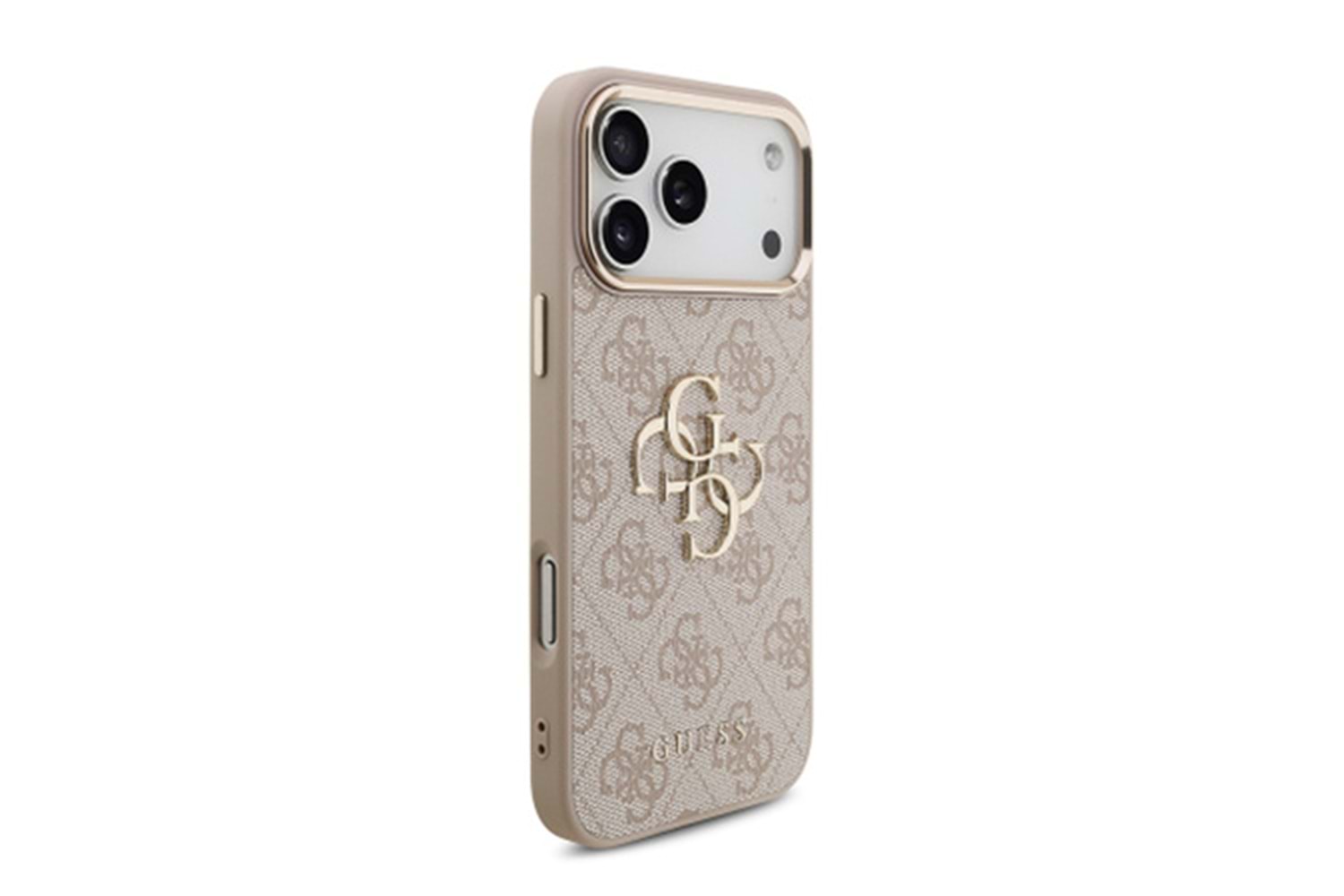 Apple iPhone 17 Pro Max Kılıf Guess Orjinal Lisanslı Gold Metal Kamera Çerçeveli 4G Desenli Metal Büyük 4G ve Yazı Logolu Kapak