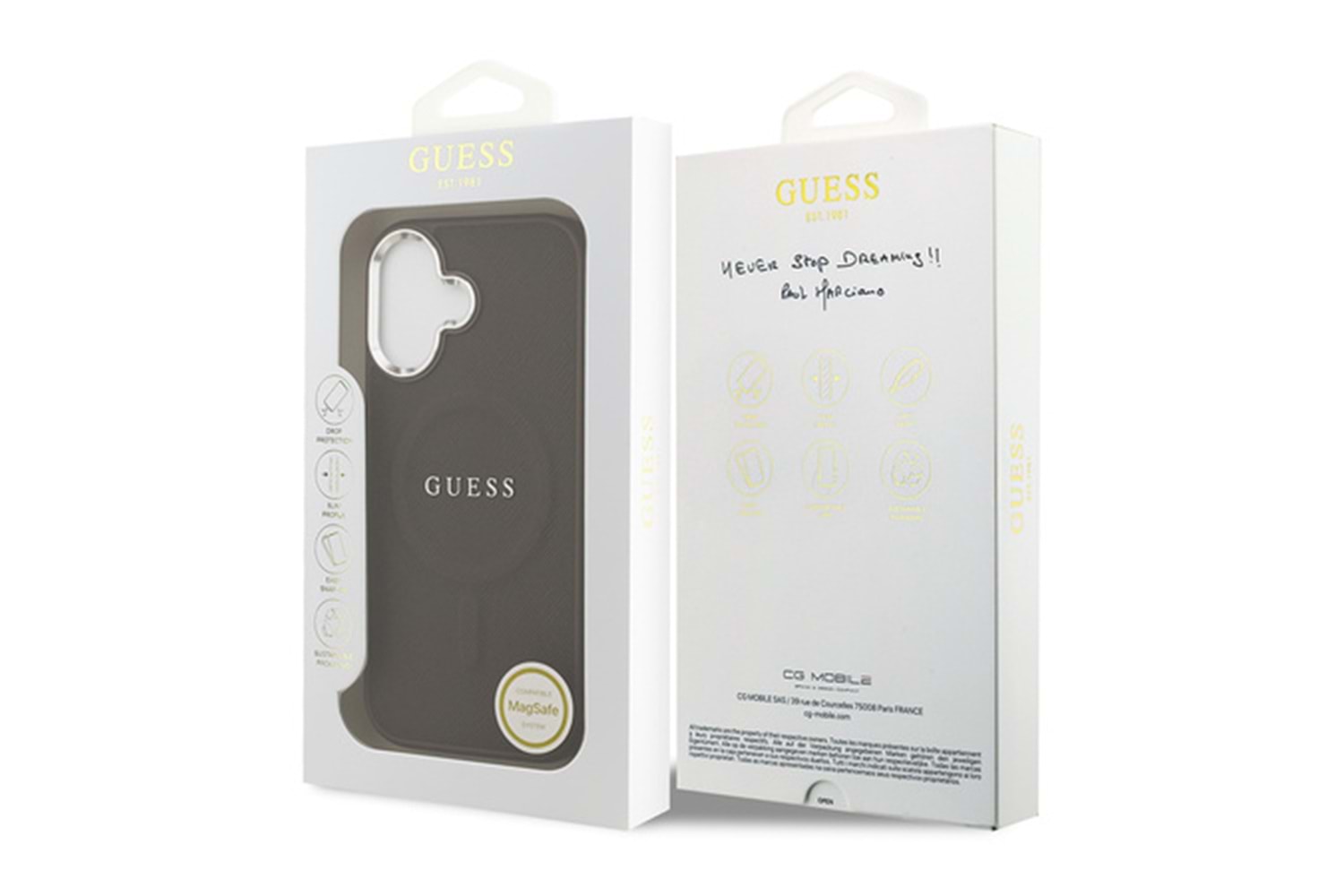 Apple iPhone 17 Kılıf Guess Orjinal Lisanslı M-safe Şarj Özellikli Klasik Yazı Logolu PU Deri Kapak