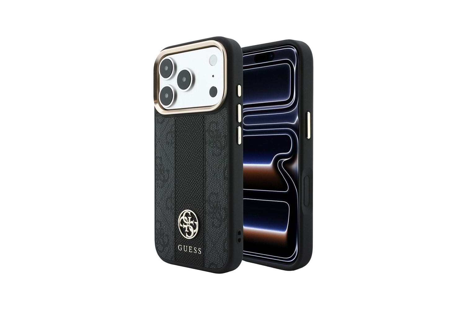 Apple iPhone 18 Pro Max Kılıf Guess Orjinal Lisanslı M-safe Şarj Özellikli Deri 4G Desenli Şeritli Yazı Logolu Kapak