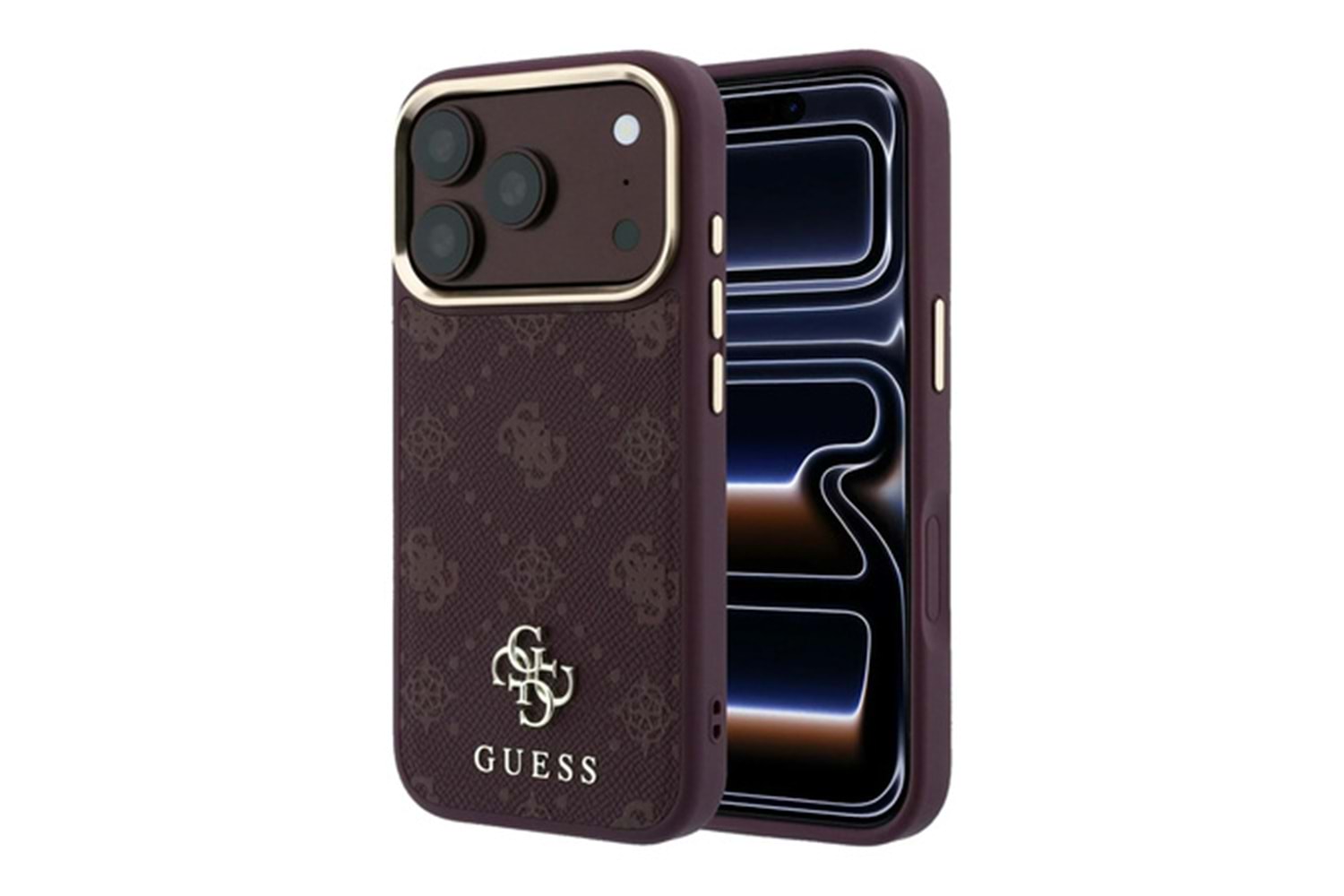 Apple iPhone 18 Pro Kılıf Guess Orjinal Lisanslı M-safe Şarj Özellikli Klasik Yazı ve 4G Logolu PU Deri Peony Kapak