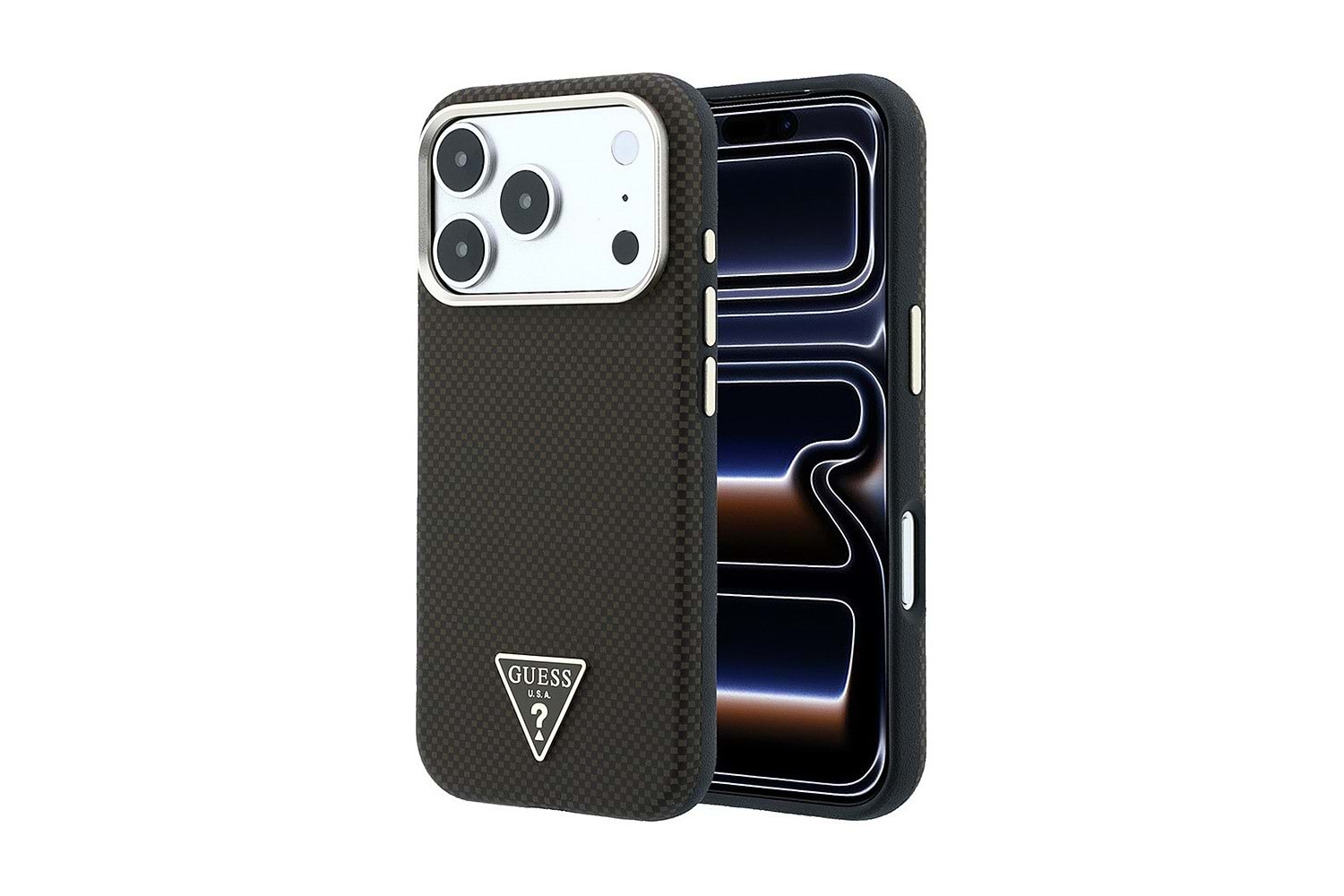 Apple iPhone 18 Pro Kılıf Guess Orjinal Lisanslı M-safe Şarj Özellikli PU Taşlı Metal 4G ve Yazı Logolu Kapak