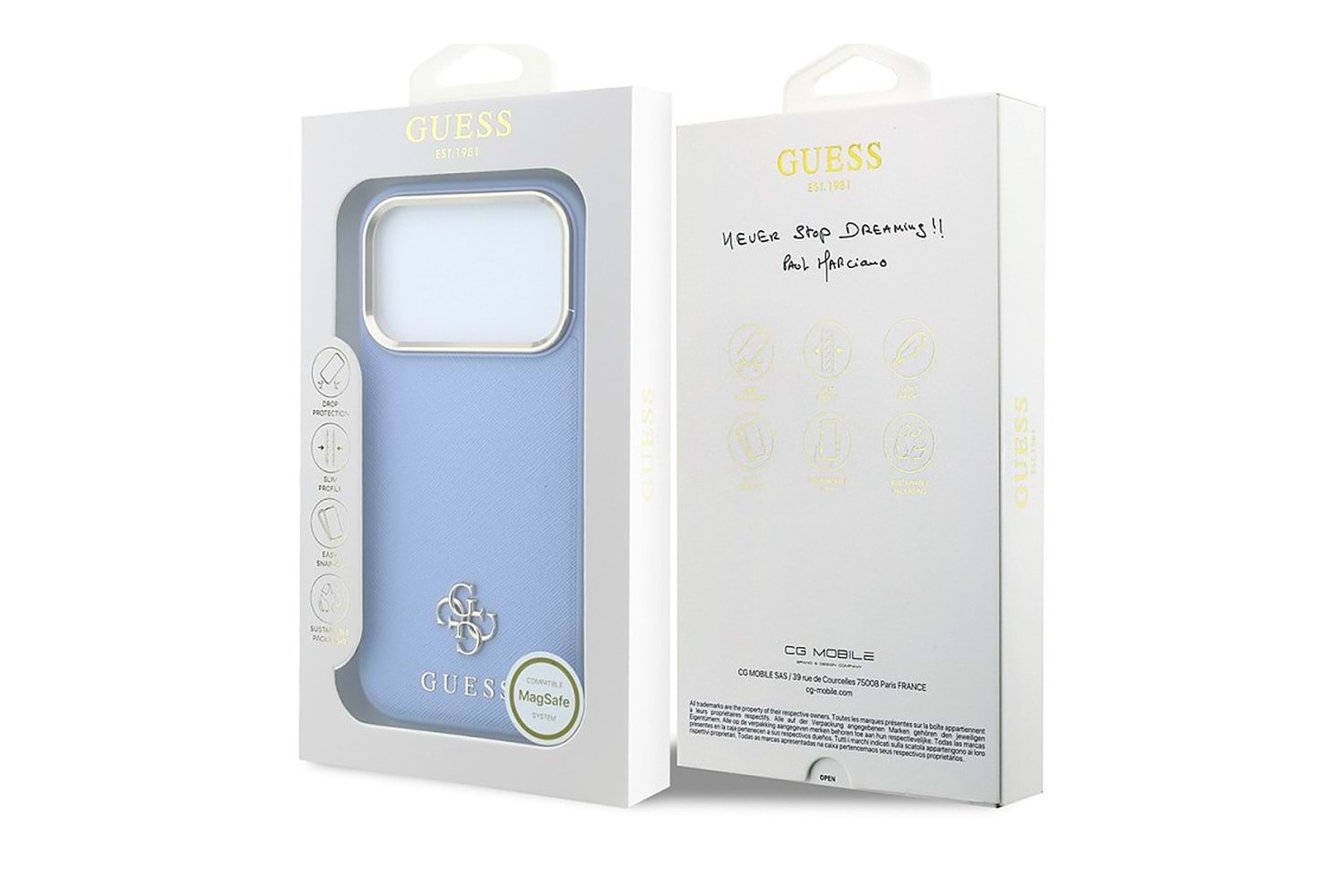 Apple iPhone 18 Pro Kılıf Guess Orjinal Lisanslı M-safe Şarj Özellikli PU Taşlı Metal 4G ve Yazı Logolu Kapak