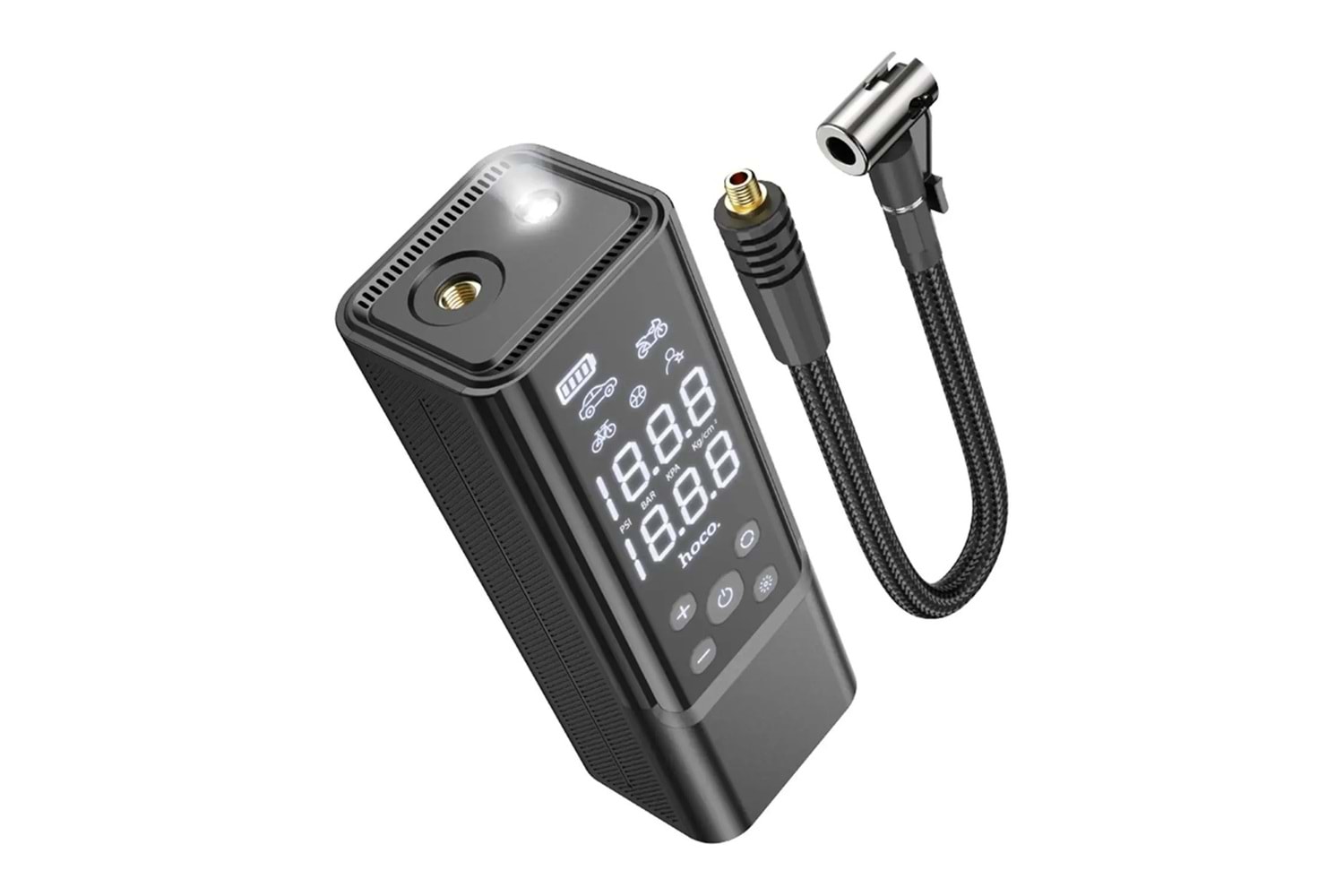 Hoco. ZP7 Çok Fonksiyonlu Dijital Göstergeli 5.000 mAh Bataryalı Akıllı Kablosuz Hava Kompresörü - Siyah