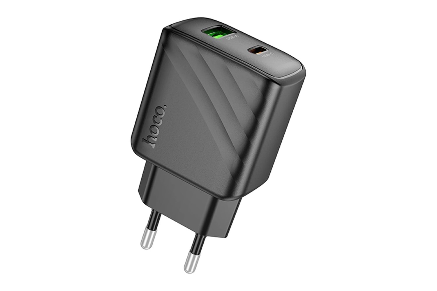 Hoco. CS23A Sunlight 30W 1 Adet Type-C ve 1 Adet USB 3.0 QC Çıkışlı Ekstra Type-C to Lightning Kablolu PD Hızlı Şarj Aleti - Siyah