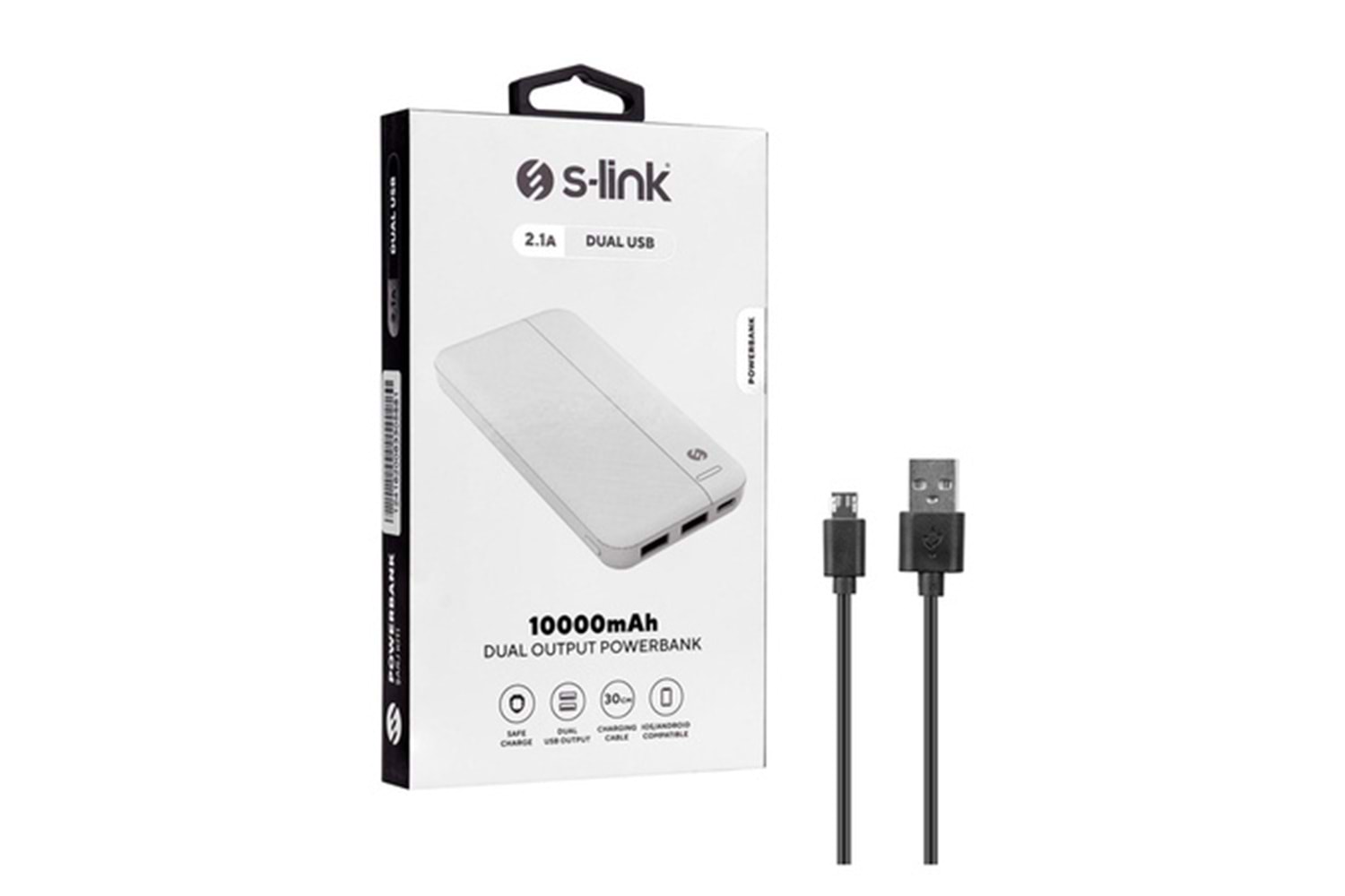 S-link IP-G10N 10000mAh Micro+Type-C+USB Beyaz Taşınabilir Pil Şarj Cihazı Powerbank Siyah/Beyaz