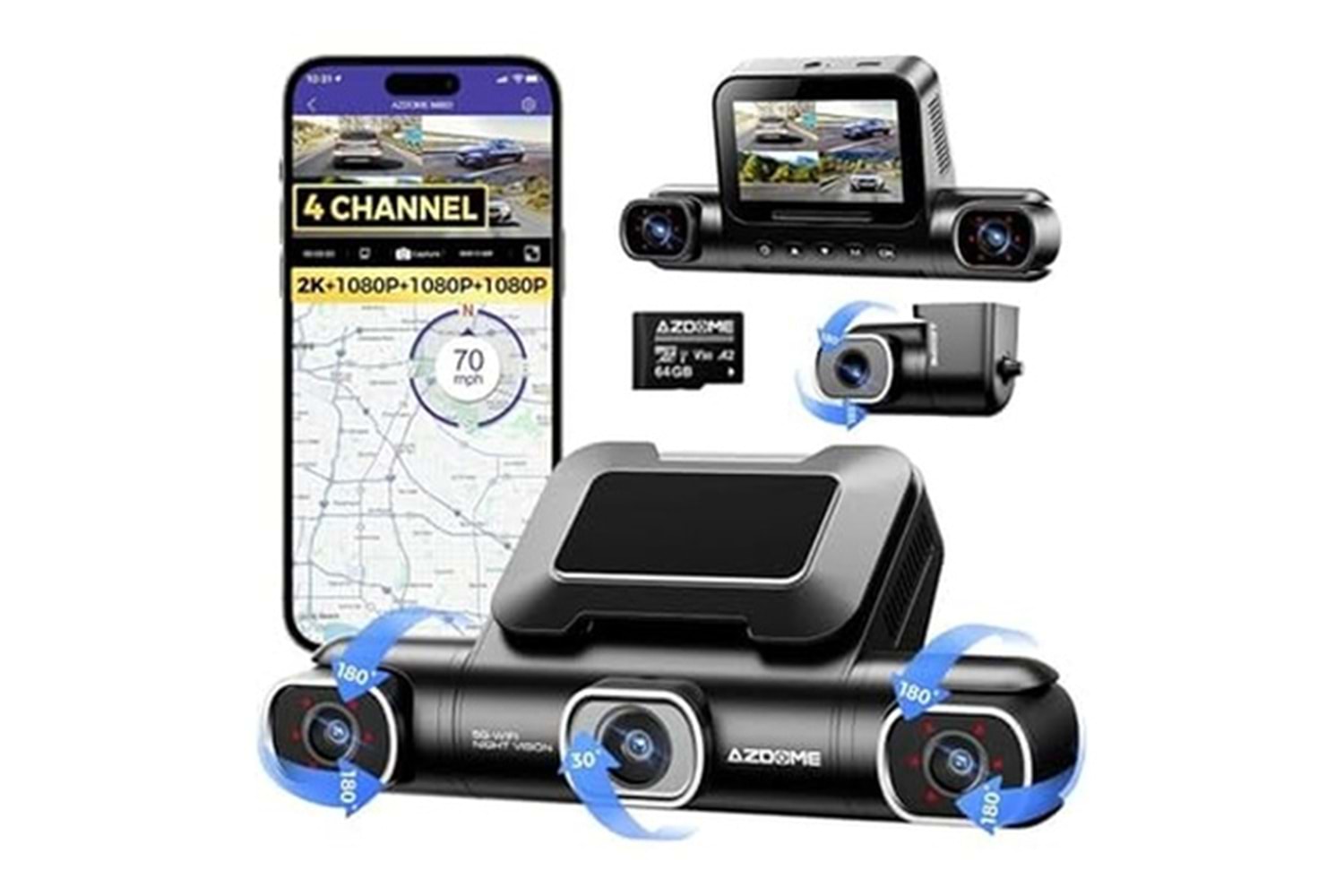Azdome M660 4K Araç Kamerası – Dört Kameralı Kayıt , Wifi , Gps , Gece Görüş