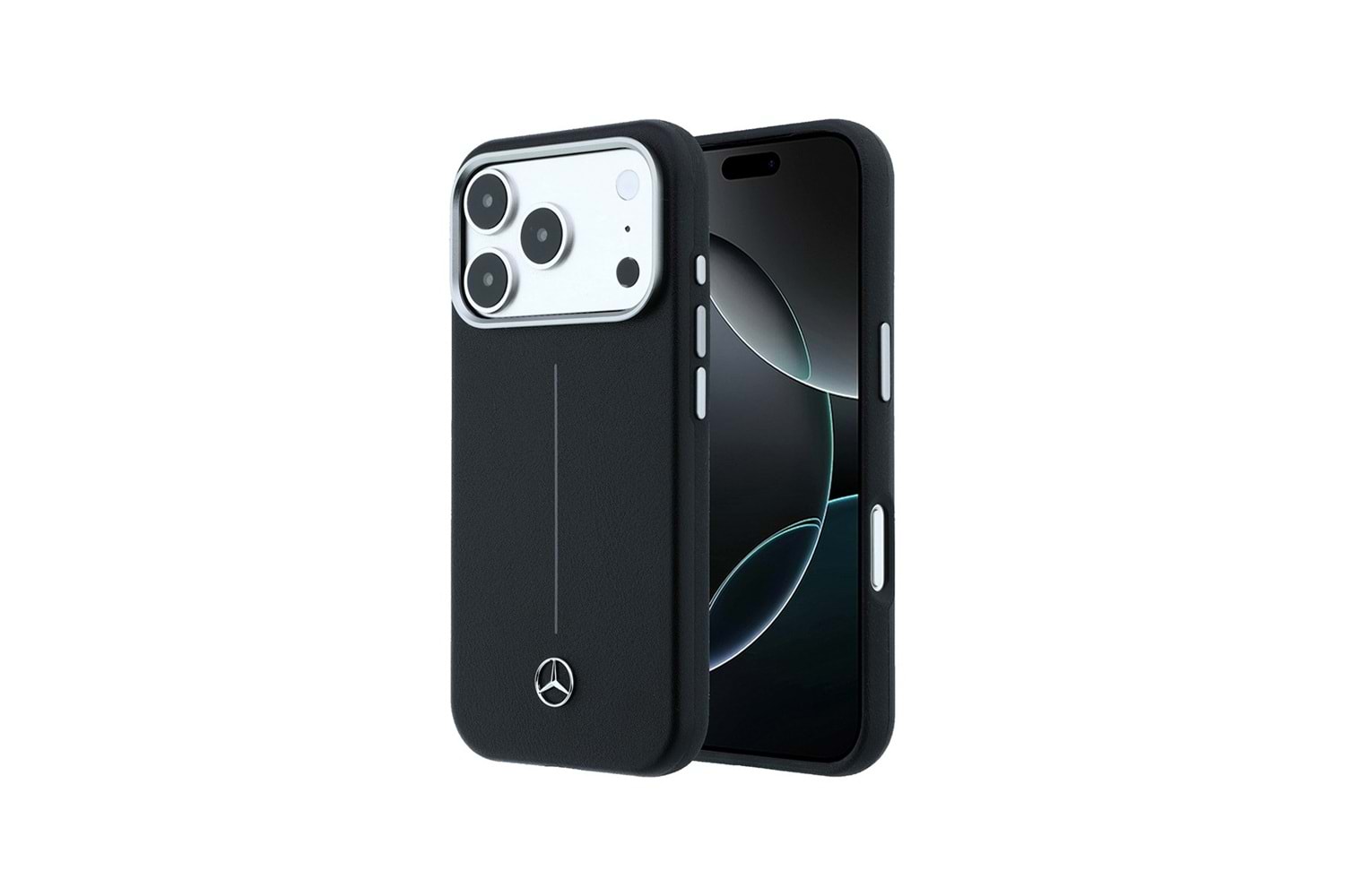 Apple iPhone 17 Pro Max Kılıf Mercedes Benz Orjinal Lisanslı M-safe Şarj Özellikli Metal Yıldız Logolu Çizgili Deri Kapak