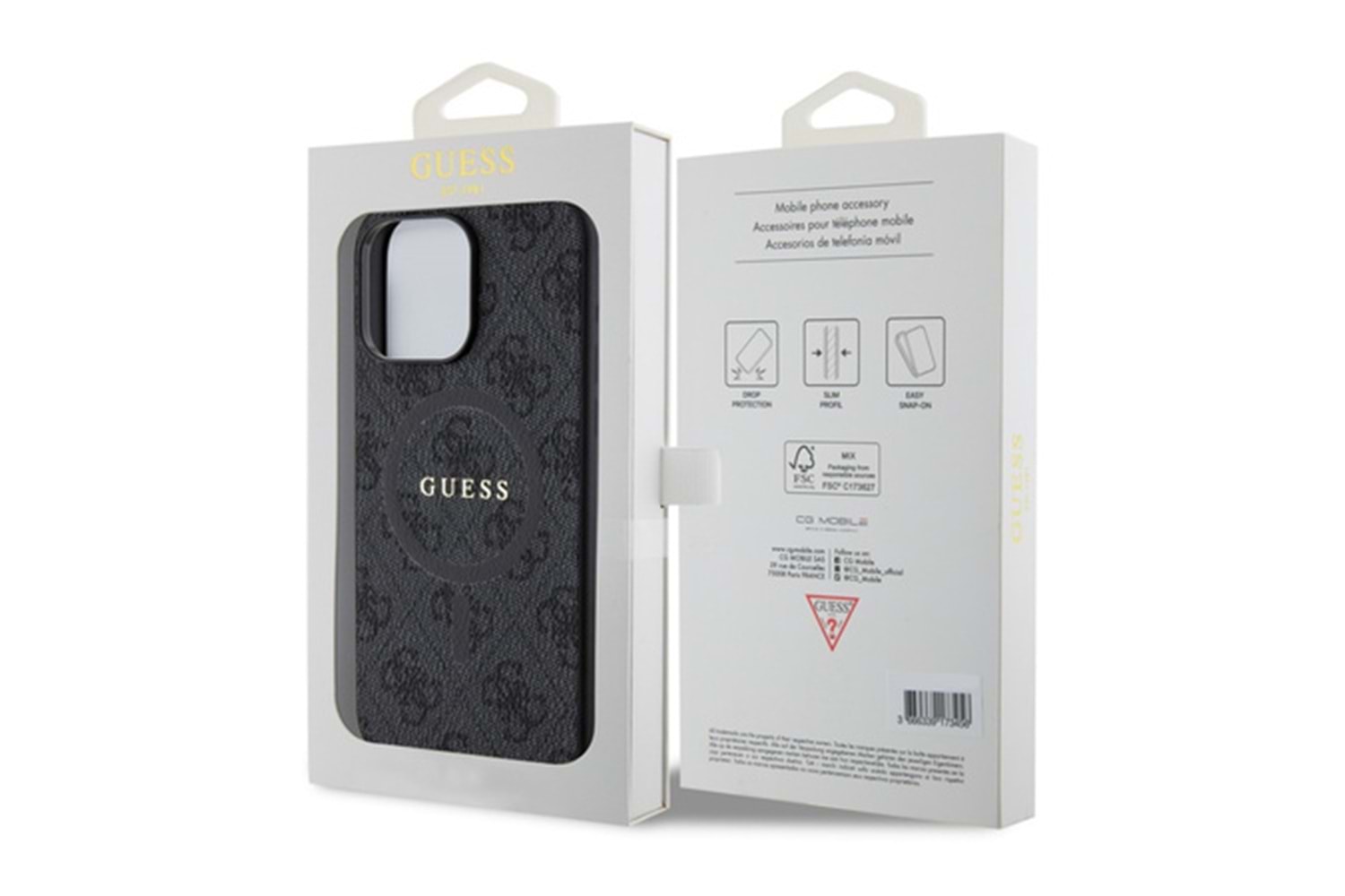 GUESS HC MAGSAFE PU 4G RING CLASSIC LOGO BLACK IP15 PRO MAX VE 15 PRO