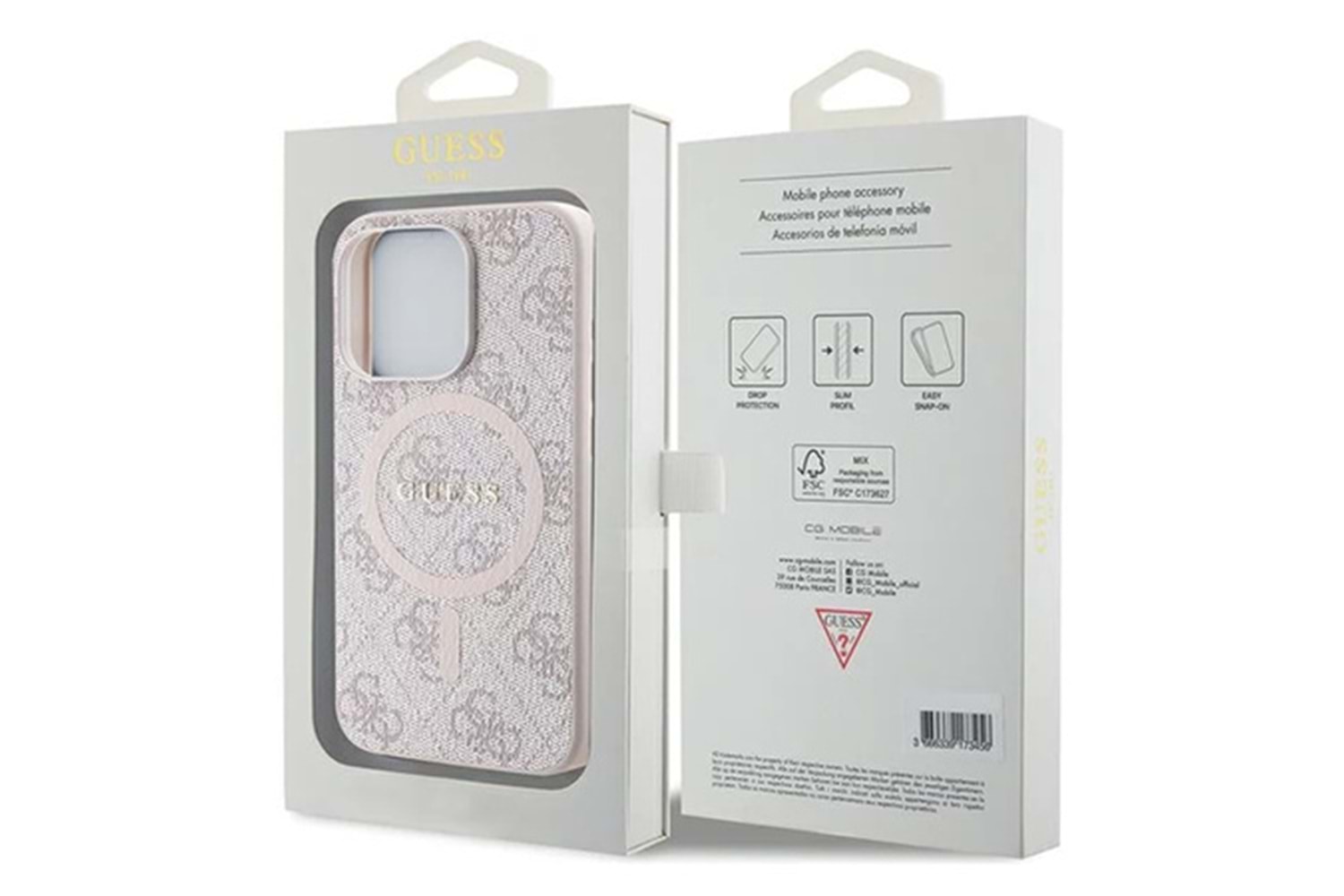 GUESS HC MAGSAFE PU 4G RING CLASSIC LOGO PINK IP14 PRO MAX