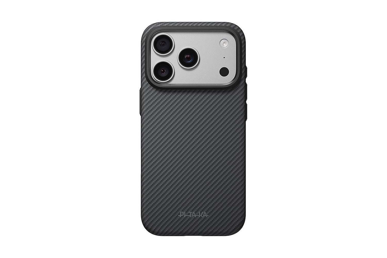 Apple iPhone 18 Pro Max Kılıf M-safe Şarj Özellikli Aramid Karbon Fiber Pitaka Military-Grade Classic Serisi New Logo Black-Grey Twill Kapak