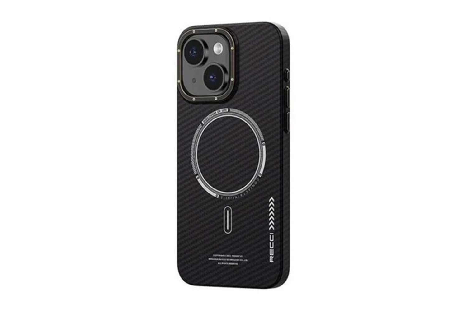 Apple iPhone 15 Kılıf Recci Machinist Serisi M-safe Şarj Özellikli Magnetik Karbon Kapak
