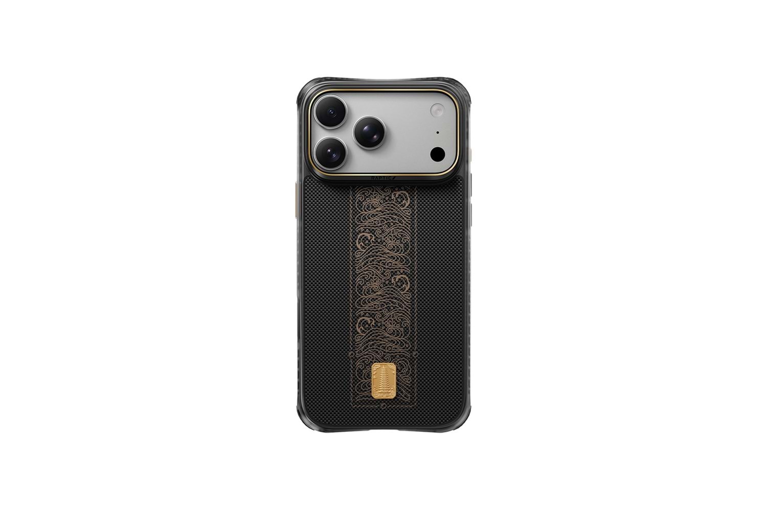 Apple iPhone 18 Pro Max Kılıf M-safe Şarj Özellikli Raptic Aramid Dual Rise Serisi 24 Ayar Altın Kaplamalı Karbon Kapak