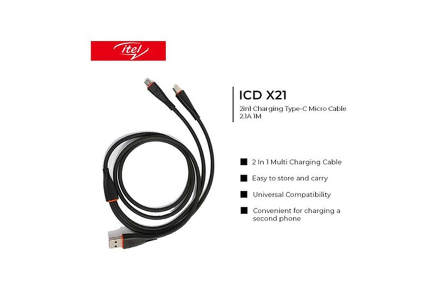 İTEL ICD-X21 1M/2A USB TYPE-C+MİCRO KABLO
