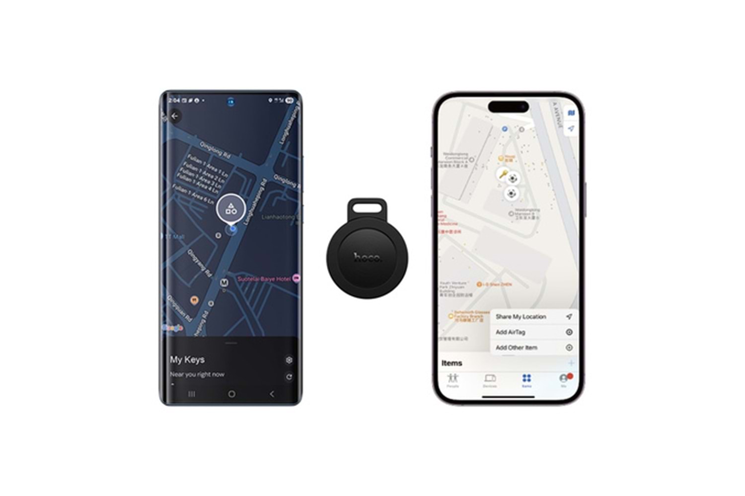 Hoco. E101 Dual Intelligent Apple Find My ve Google Find My Özellikli Anti-Lost Takip Cihazı - Siyah