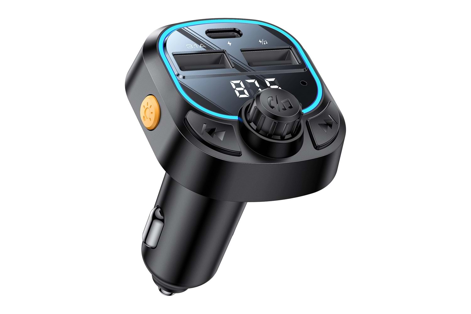 Yesido Y70 RGB 1 Adet 15W Type-C ve 1 Adet 15W USB Çıkışlı BT 5.3 FM Transmitter - Siyah