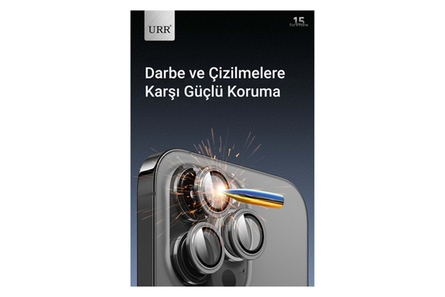 URR Apple iPhone 15 Titanium Alloy AR Kamera Lens Koruyucu - Mavi-Siyah