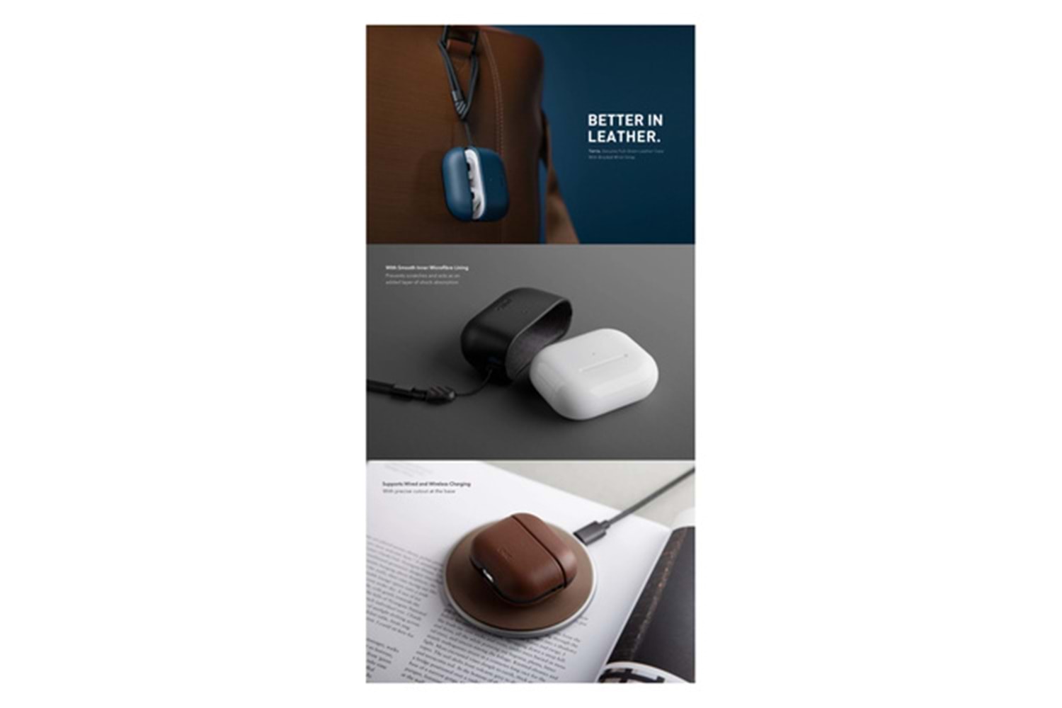 Uniq Airpods 3 (3.nesil) Terra Genuine Deri Kılıf - Siyah-Kahve