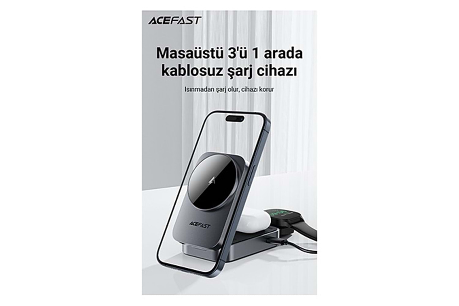 Energea AluMag Trio 3in1 Katlanabilir Qi2 Destekli 15W Telefon Saat Airpods Masaüstü Hızlı Şarj Standı