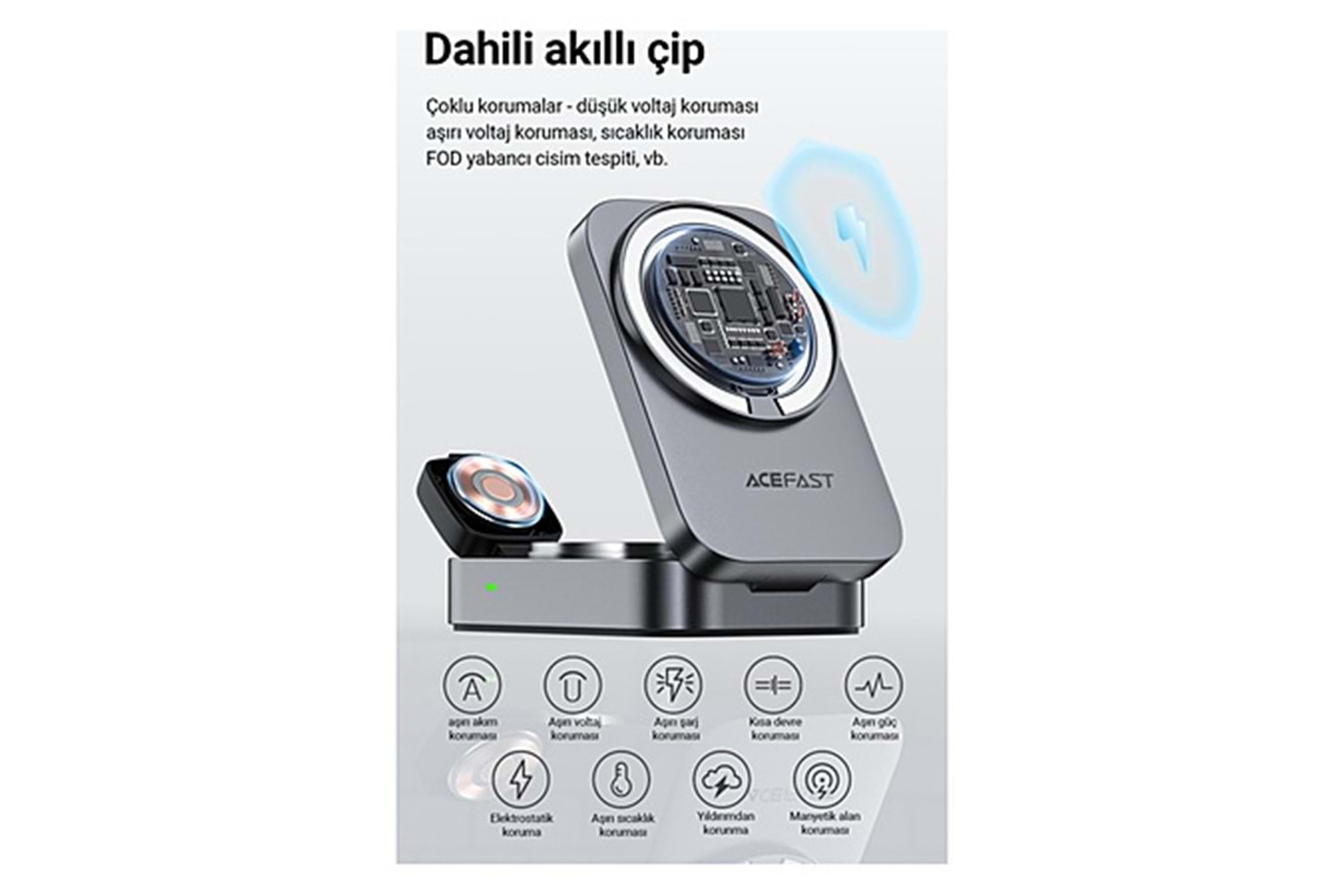 Energea AluMag Trio 3in1 Katlanabilir Qi2 Destekli 15W Telefon Saat Airpods Masaüstü Hızlı Şarj Standı