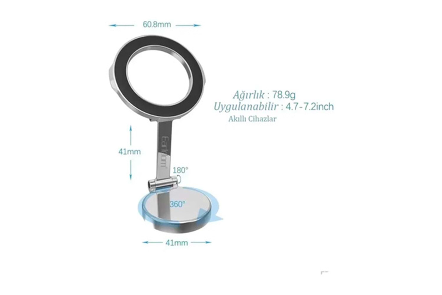 Earldom Eh230 360 Derece Ayarlanabilen Yapışkanlı Manyetik Magsafe Ile Uyumlu Araç Tutucu