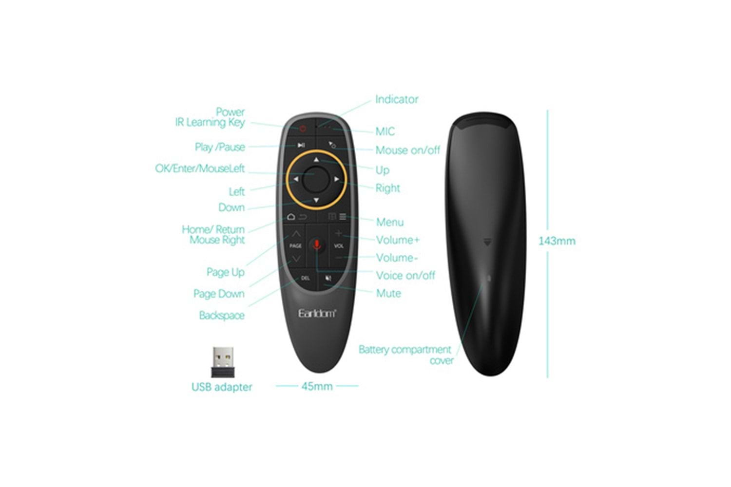 Earldom Rm01 Kumanda Smart Tv Fly Air Mouse Sesli Komut Tv Box Pc Telefon Ve Fare Özellikli Kablosuz 2.4g