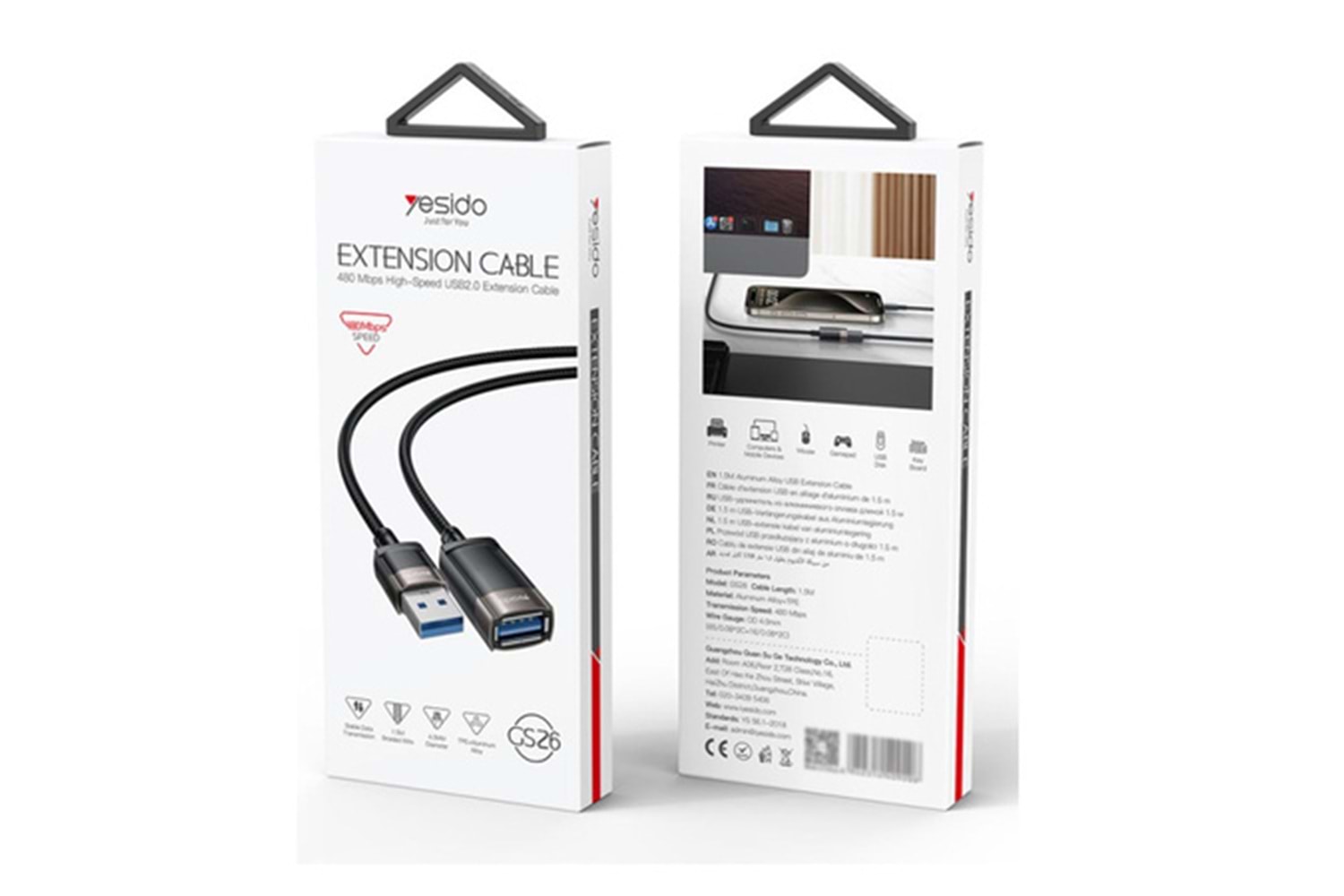 Yesido GS26 1.5M USB to Dişi USB 480 Mbps Data Aktarım Hızlı Dönüştürücü Kablo