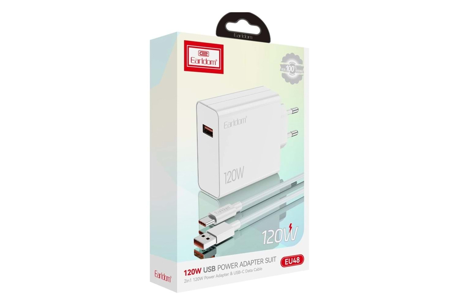 Earldom EU48 120W USB QC 3.0 Çıkışlı ve USB to Type-C Kablolu PD Hızlı Şarj Cihazı - Beyaz