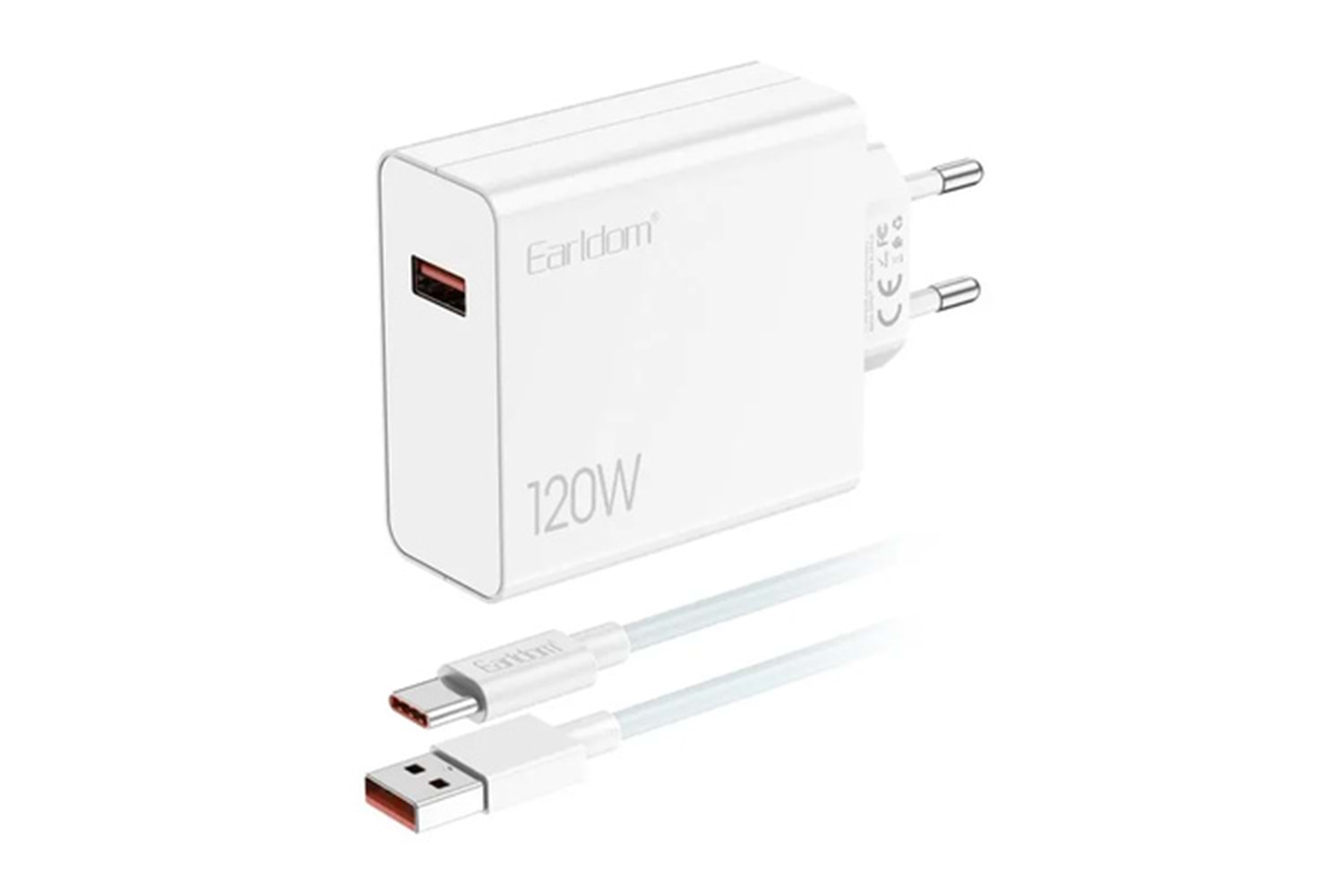 Earldom EU48 120W USB QC 3.0 Çıkışlı ve USB to Type-C Kablolu PD Hızlı Şarj Cihazı - Beyaz