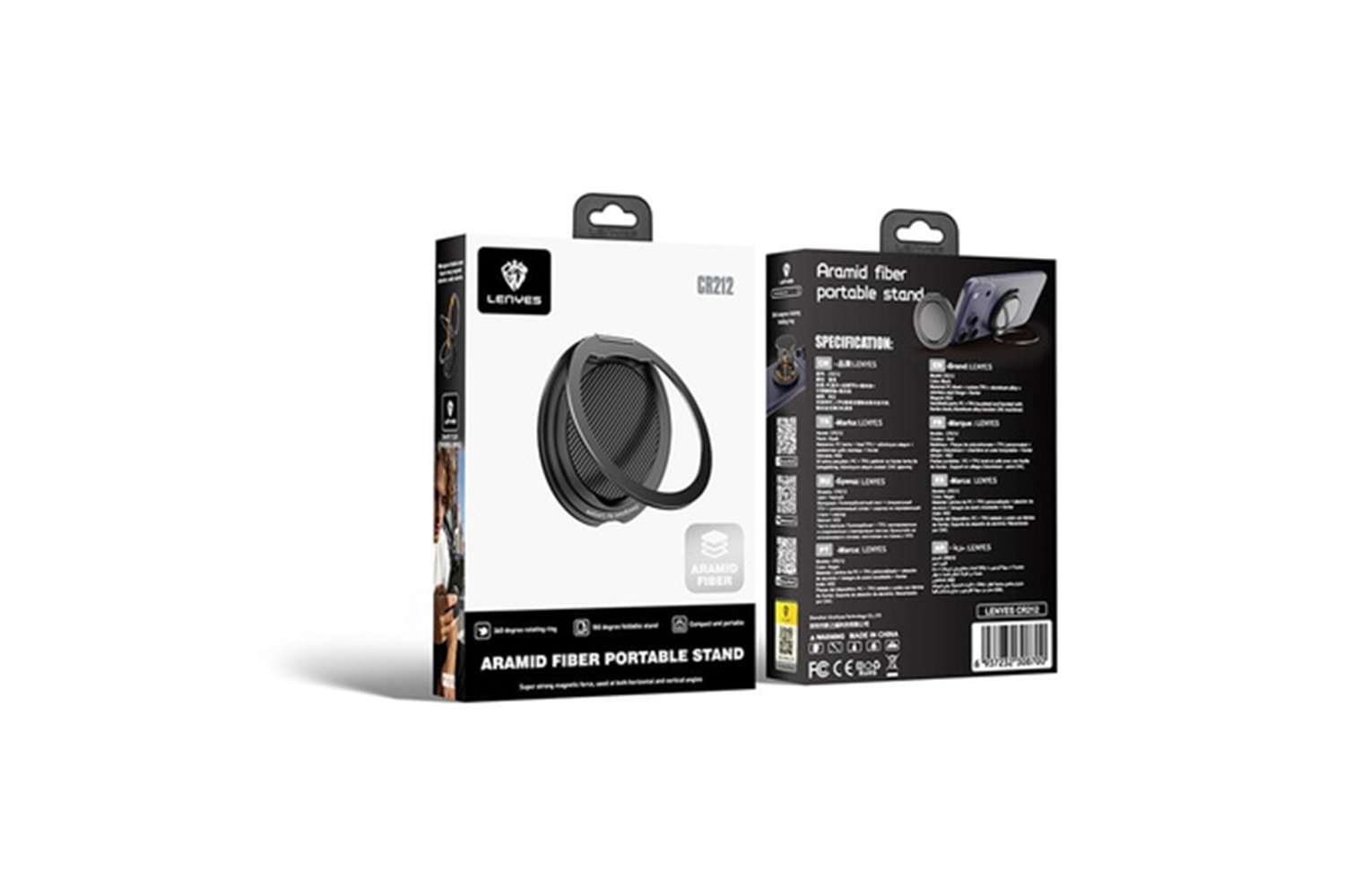 Lenyes CR212 Aramid Fiber 360 Derece Dönebilen Magnetik Ring Stand Telefon Tutucu