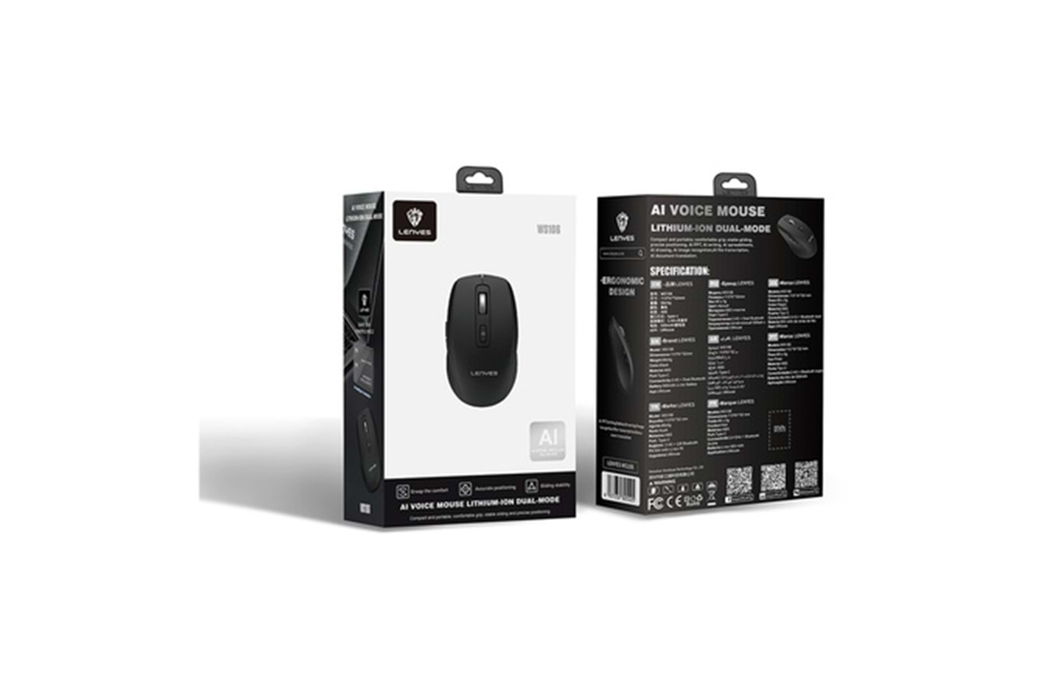 Lenyes WS106 Yapay Zeka Destekli Ergonomik Çift Bluetooth Bağlantılı 2.4G Kablosuz Mouse 1200 DPI