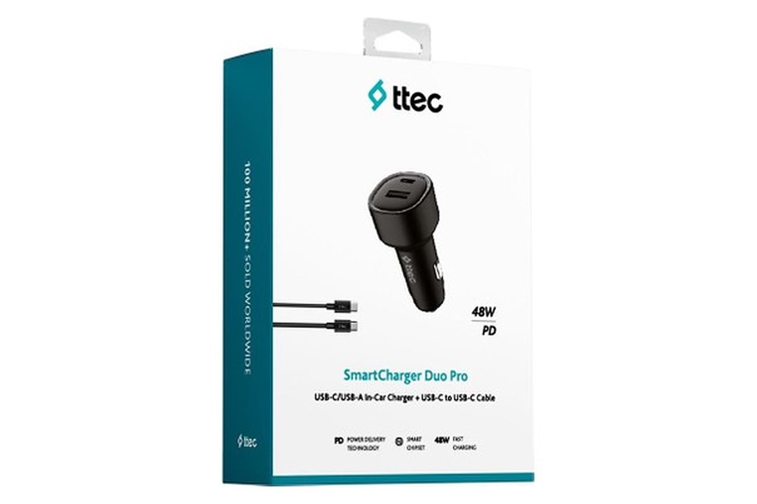Ttec SmartCharger Duo PD 48W Araç Hızlı Şarj Aleti USB-C+USB-A - USB-C-USB-C 3A Kablo