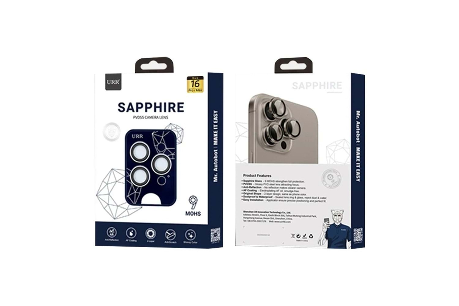 URR Apple iPhone 16 Pro Max Sapphire PVDSS Kamera Lens Koruyucu