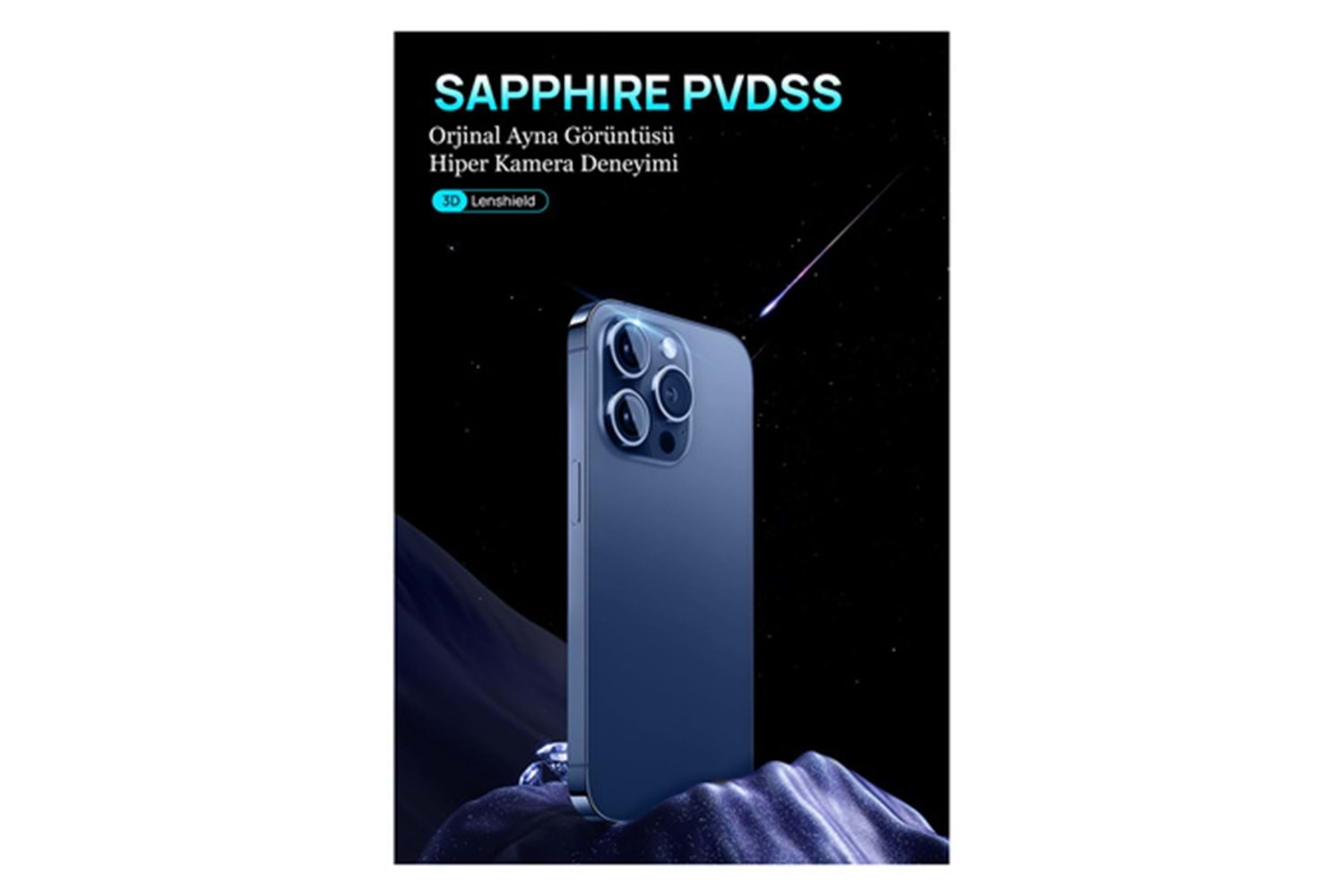 URR Apple iPhone 14 Pro Max Sapphire PVDSS Kamera Lens Koruyucu