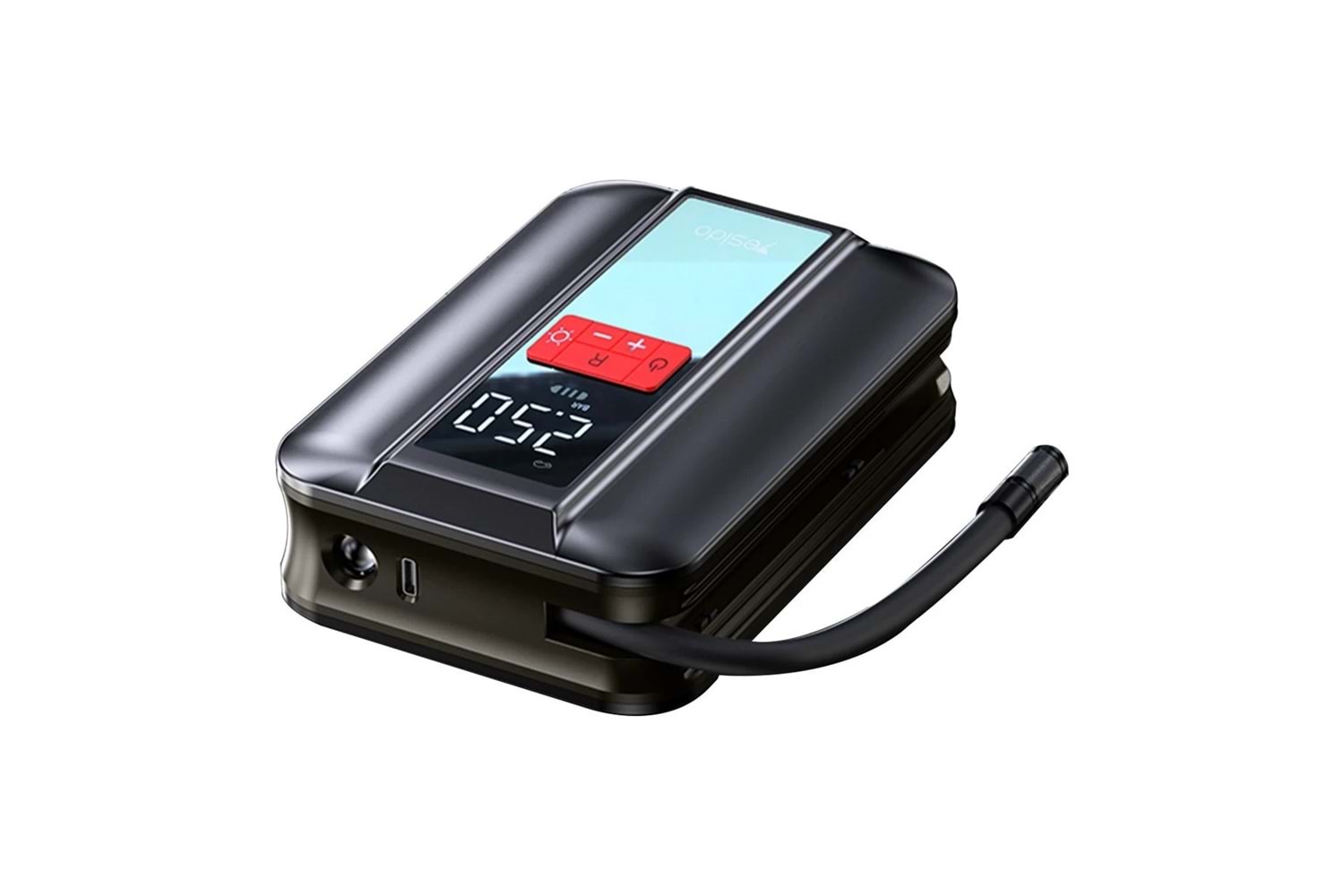 Yesido VC04 Çok Fonksiyonlu Dijital Göstergeli 4.000 mAh Bataryalı Kablosuz Hava Kompresörü - Siyah
