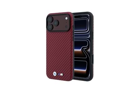 Apple iPhone 18 Pro Kılıf BMW Orjinal Lisanslı M-safe Şarj Özellikli PU Karbon Tasarımlı Metal Logolu Kapak