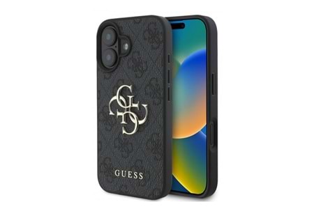 Apple iPhone 16 Plus Kılıf Guess Orjinal Lisanslı PU Deri 4G Desenli Metal Büyük 4G ve Yazı Logolu Kapak