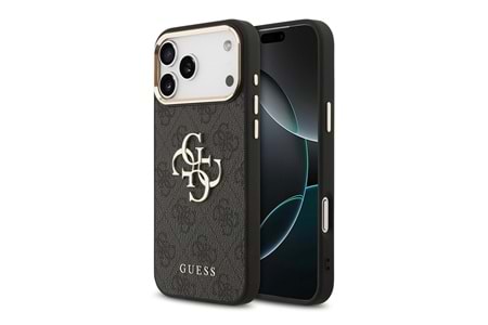 Apple iPhone 17 Pro Max Kılıf Guess Orjinal Lisanslı Gold Metal Kamera Çerçeveli 4G Desenli Metal Büyük 4G ve Yazı Logolu Kapak