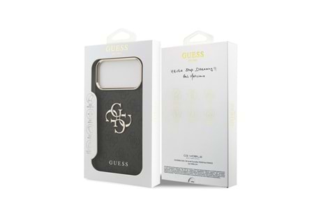 Apple iPhone 17 Pro Max Kılıf Guess Orjinal Lisanslı Gold Metal Kamera Çerçeveli 4G Desenli Metal Büyük 4G ve Yazı Logolu Kapak