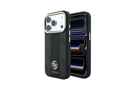 Apple iPhone 18 Pro Max Kılıf Guess Orjinal Lisanslı M-safe Şarj Özellikli Deri 4G Desenli Şeritli Yazı Logolu Kapak