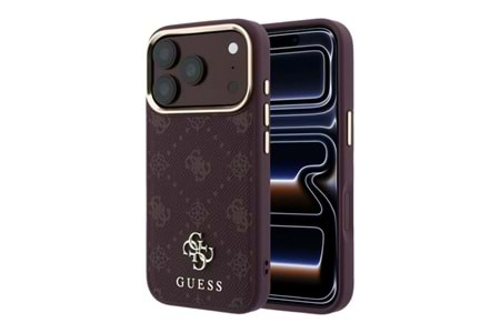 Apple iPhone 18 Pro Kılıf Guess Orjinal Lisanslı M-safe Şarj Özellikli Klasik Yazı ve 4G Logolu PU Deri Peony Kapak