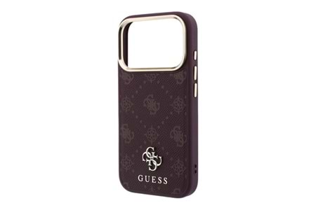 Apple iPhone 18 Pro Kılıf Guess Orjinal Lisanslı M-safe Şarj Özellikli Klasik Yazı ve 4G Logolu PU Deri Peony Kapak