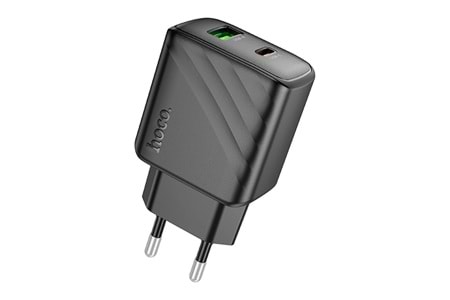 Hoco. CS23A Sunlight 30W 1 Adet Type-C ve 1 Adet USB 3.0 QC Çıkışlı Ekstra Type-C to Lightning Kablolu PD Hızlı Şarj Aleti - Siyah