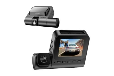 Azdome V600 Dash Cam 2 (Çift Kameralı Araç Içi Kamera 2.4” IPS Ekran) Su Geçirmez Arka Kamera, Geniş Açı, Gece Görüşü, G-Sensör, 24 Saat Park Modu