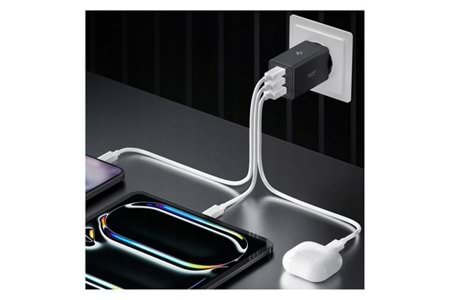 Spigen 67W USB-C + USB-A 3 Port Hızlı Şarj Aleti PPS 2.0 Desteği GaN Pro Destekli Type-C Black - ACH09458