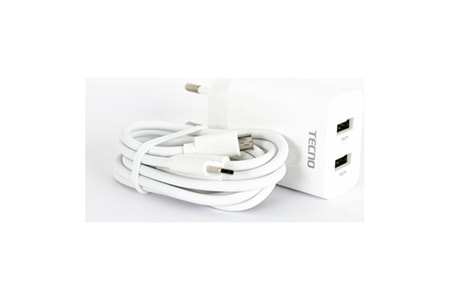 Tecno Çift UsbA Çıkışlı Şarj Aleti Type-C ve Micro TCW-E01D Beyaz 24 Ay Garantili