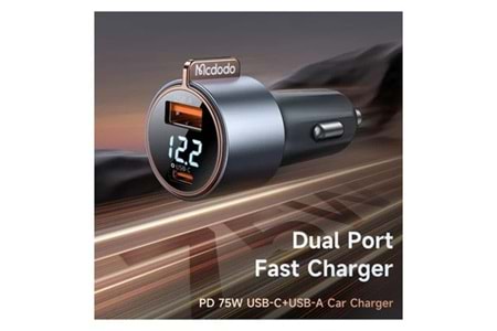 Mcdodo CC-3690 USB Type-C Pd Araç Şarj Cihazı 75W Hızlı Şarj Özellikli Çift Bağlantı Noktası