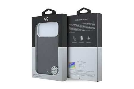 Apple iPhone 18 Pro Max Kılıf Mercedes Benz Orjinal Lisanslı M-safe Şarj Özellikli Metal Yıldız Logolu Kabartmalı Deri Kapak