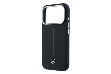 Apple iPhone 17 Pro Max Kılıf Mercedes Benz Orjinal Lisanslı M-safe Şarj Özellikli Metal Yıldız Logolu Çizgili Deri Kapak