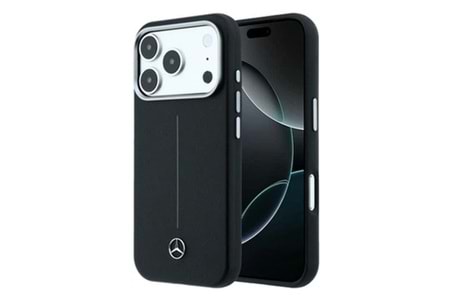 Apple iPhone 17 Pro Max Kılıf Mercedes Benz Orjinal Lisanslı M-safe Şarj Özellikli Metal Yıldız Logolu Çizgili Deri Kapak